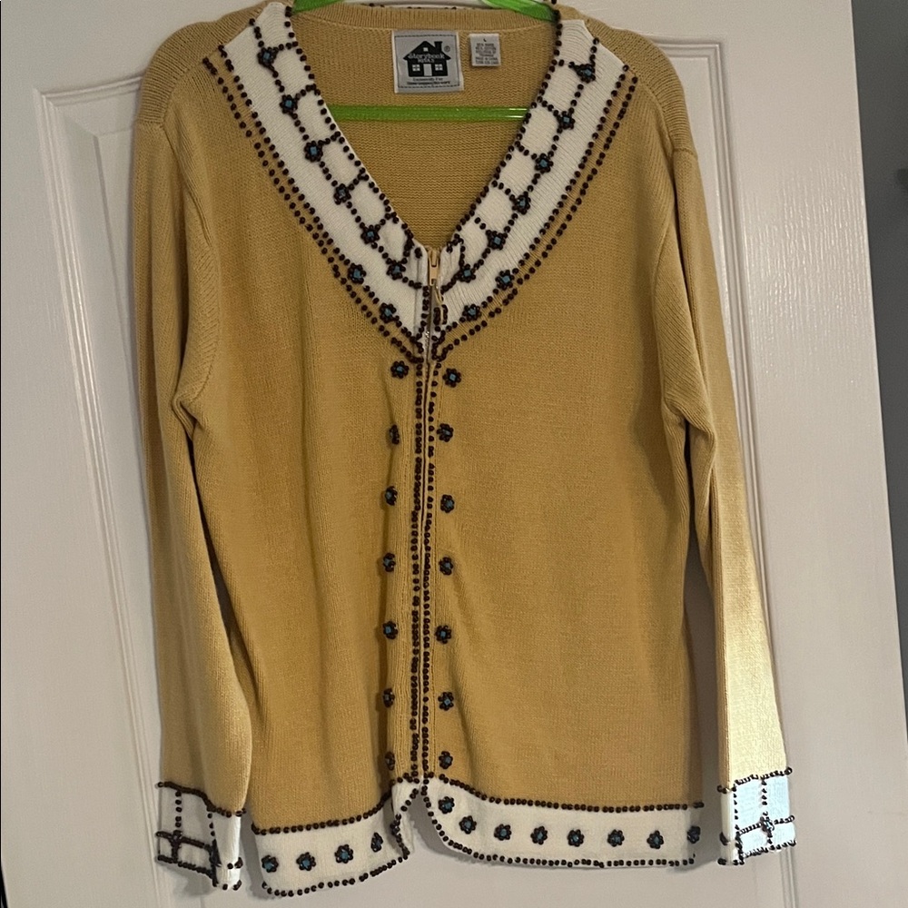 Storybook Knits Mustard and White Cardigan